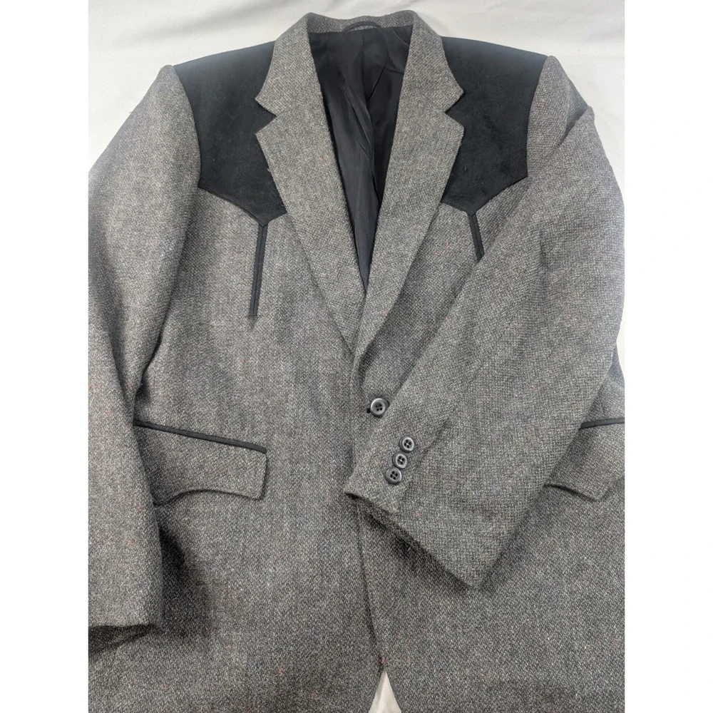 Circle S Western Tweed Sports Jacket Blazer Suit Coat Black Gray 42R Heavy Wool